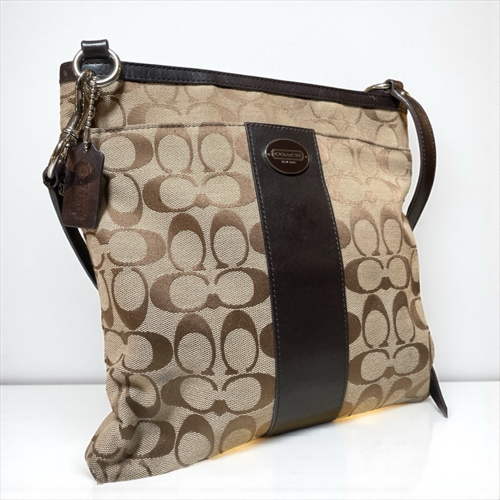 Coach Signature Brown & Tan Crossbody w Black Leather- Used - Picture 4 of 17